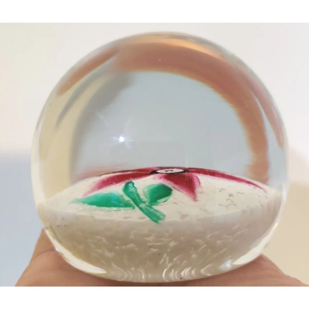 Murano Glass? LAMPWORK Poinsettia FLOWER Marshmallow White "SNOW" Paperweight - Picture 9 of 13
